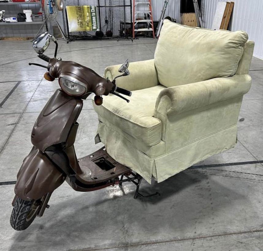 sofa as the seat of a scooter