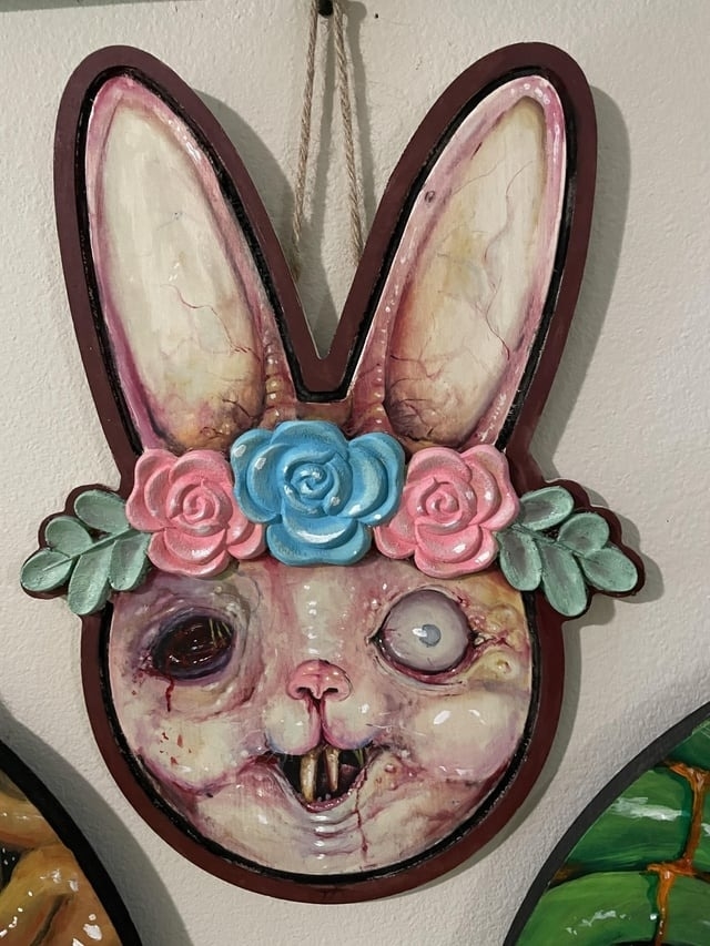 wall hanging of a bloody bunny