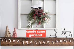 candy cane garland hanging over a mantle
