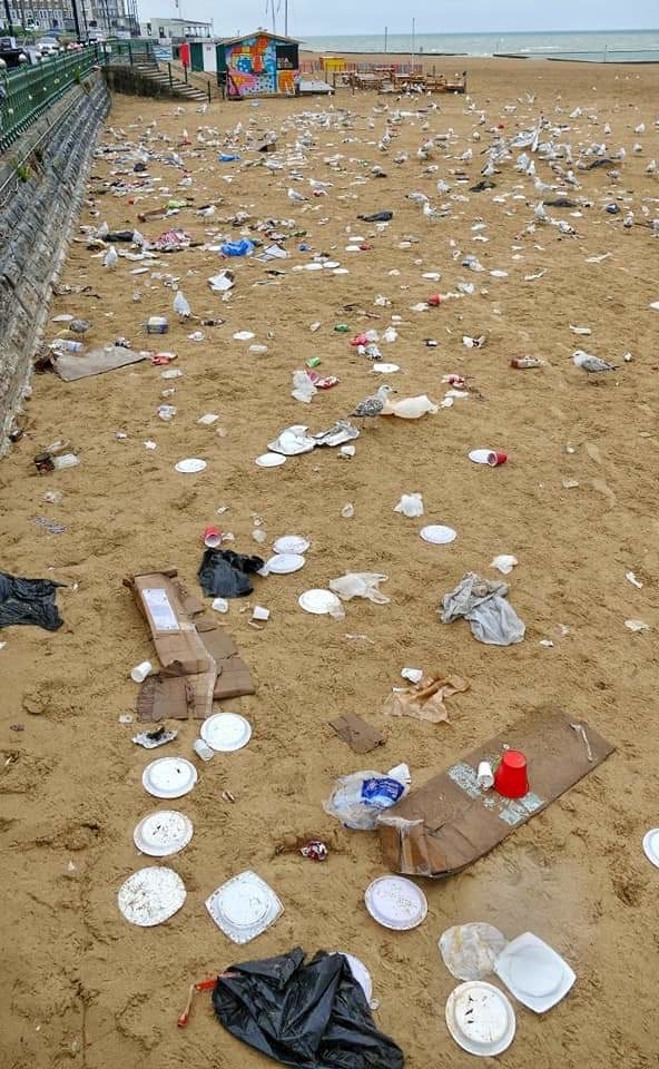 Trash all over a beach