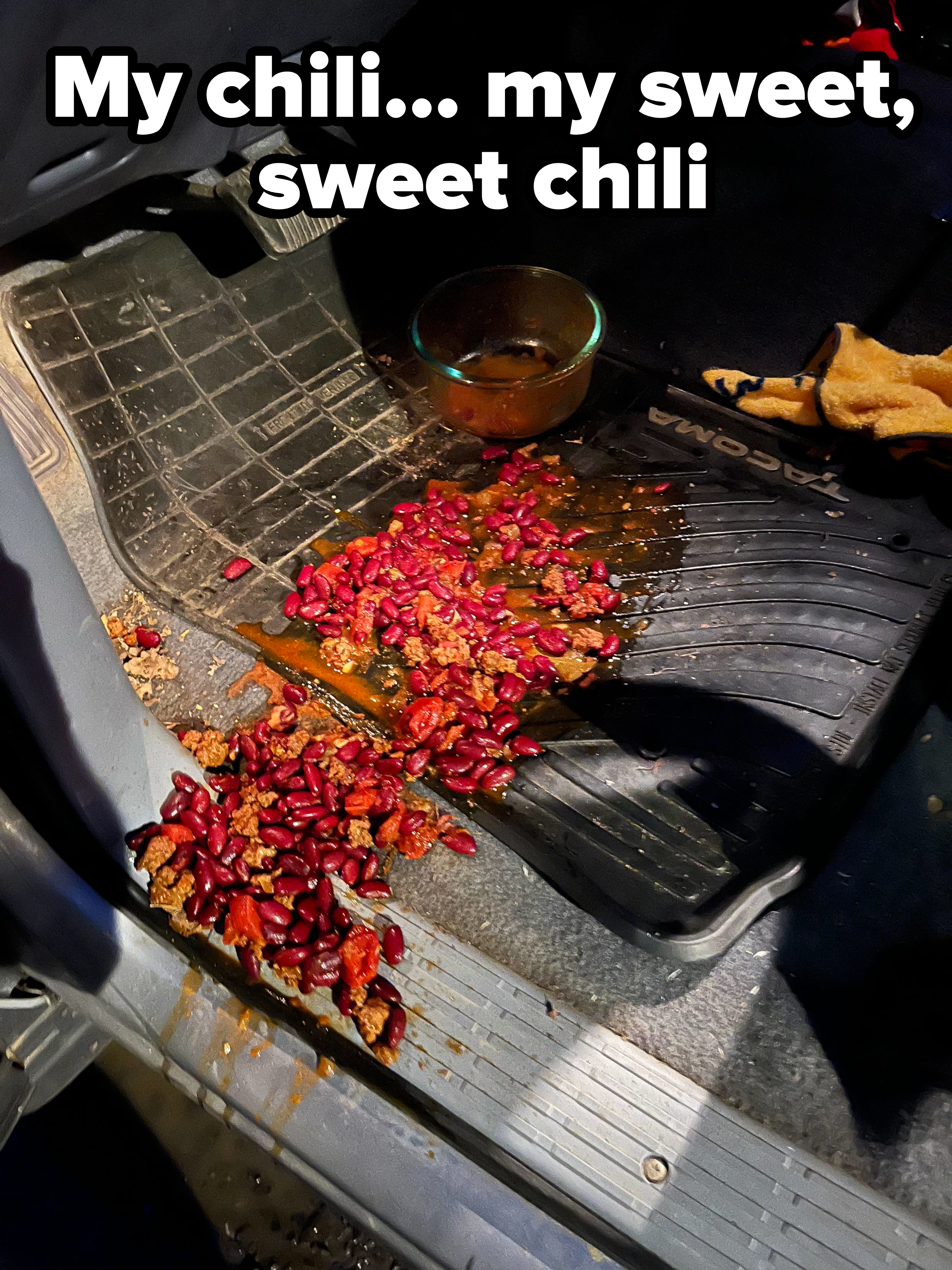 spilled chili in a car