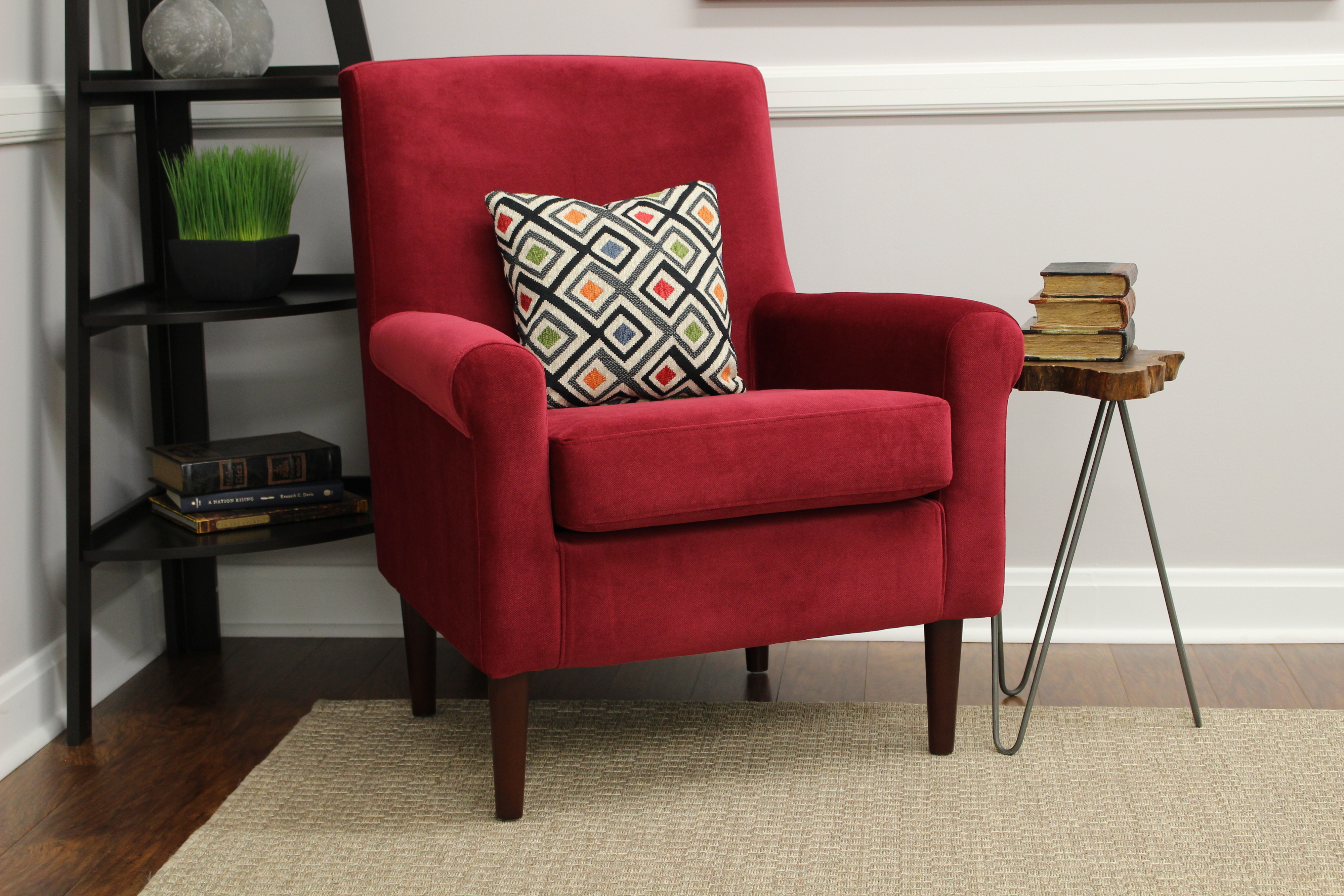 A red accent chair