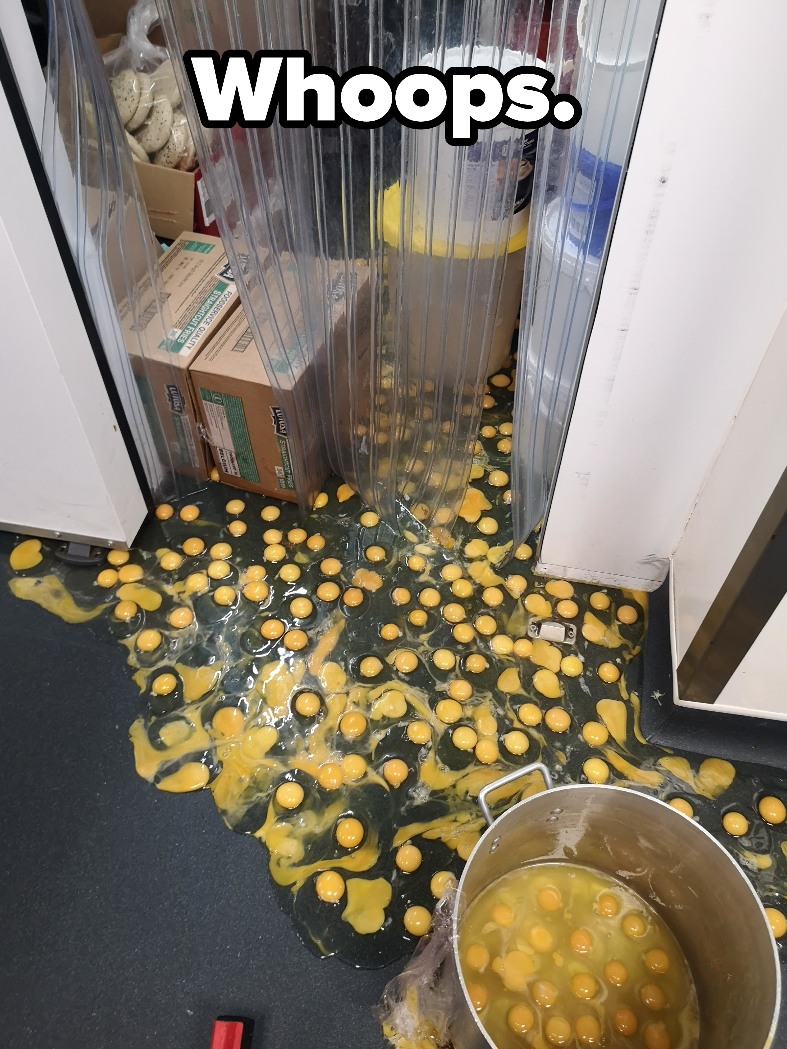 Spilled eggs on the floor