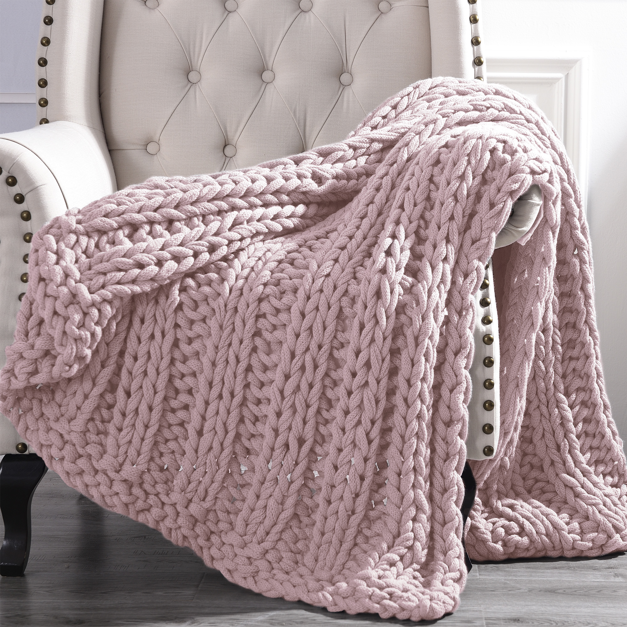 A chunky knit blanket