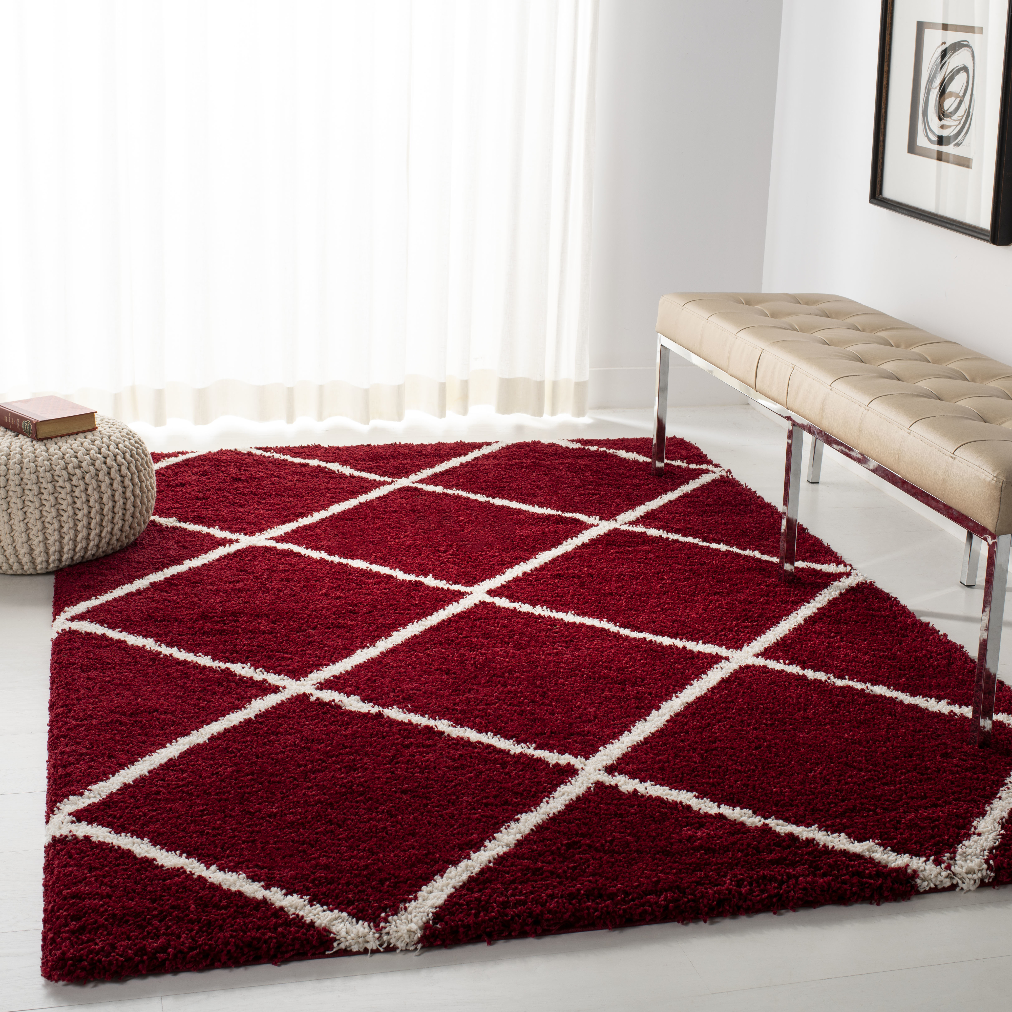 A geometric shag rug