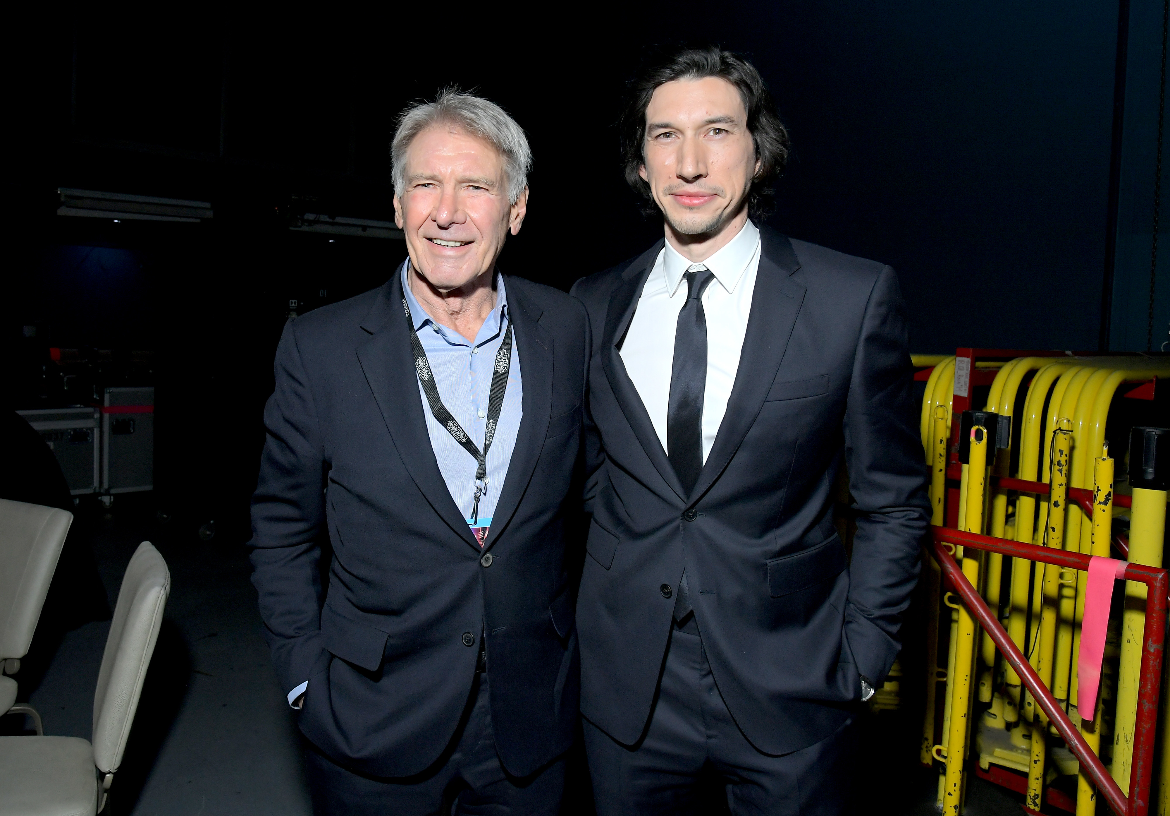 Closeup of Harrison Ford and Adam Driver