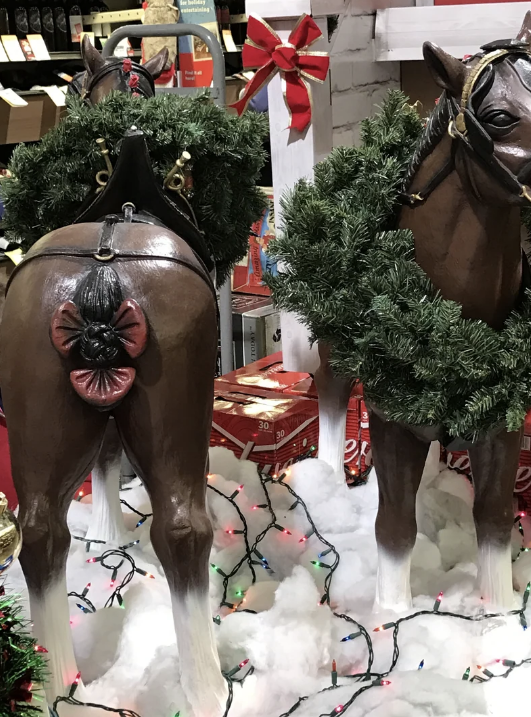 a horse with a bow on its butt