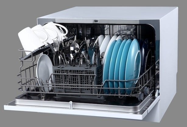 countertop dishwasher with room for dishes, utensils, and mugs