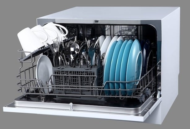 countertop dishwasher with room for dishes, utensils, and mugs