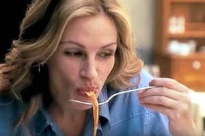 Julia Roberts eating pasta.