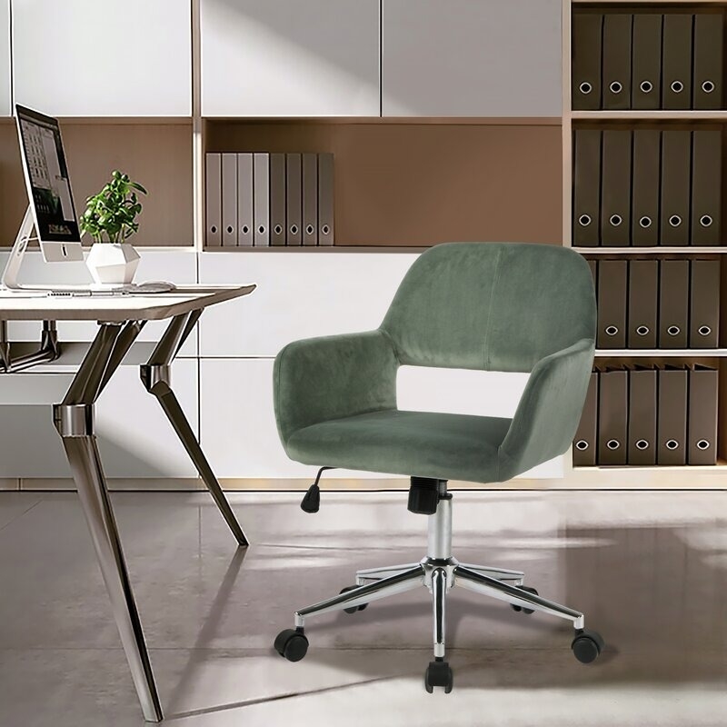 green velvet open-back office chair