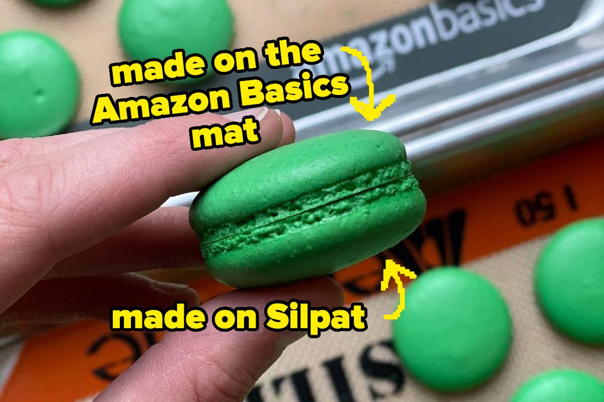 A reviewer comparing macaron halves made on both types of sheets