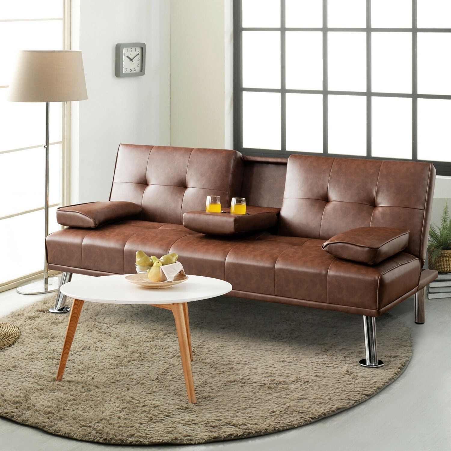 the convertible brown leather futon