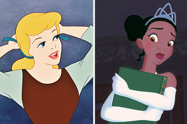 cinderella on the left and tiana on the right
