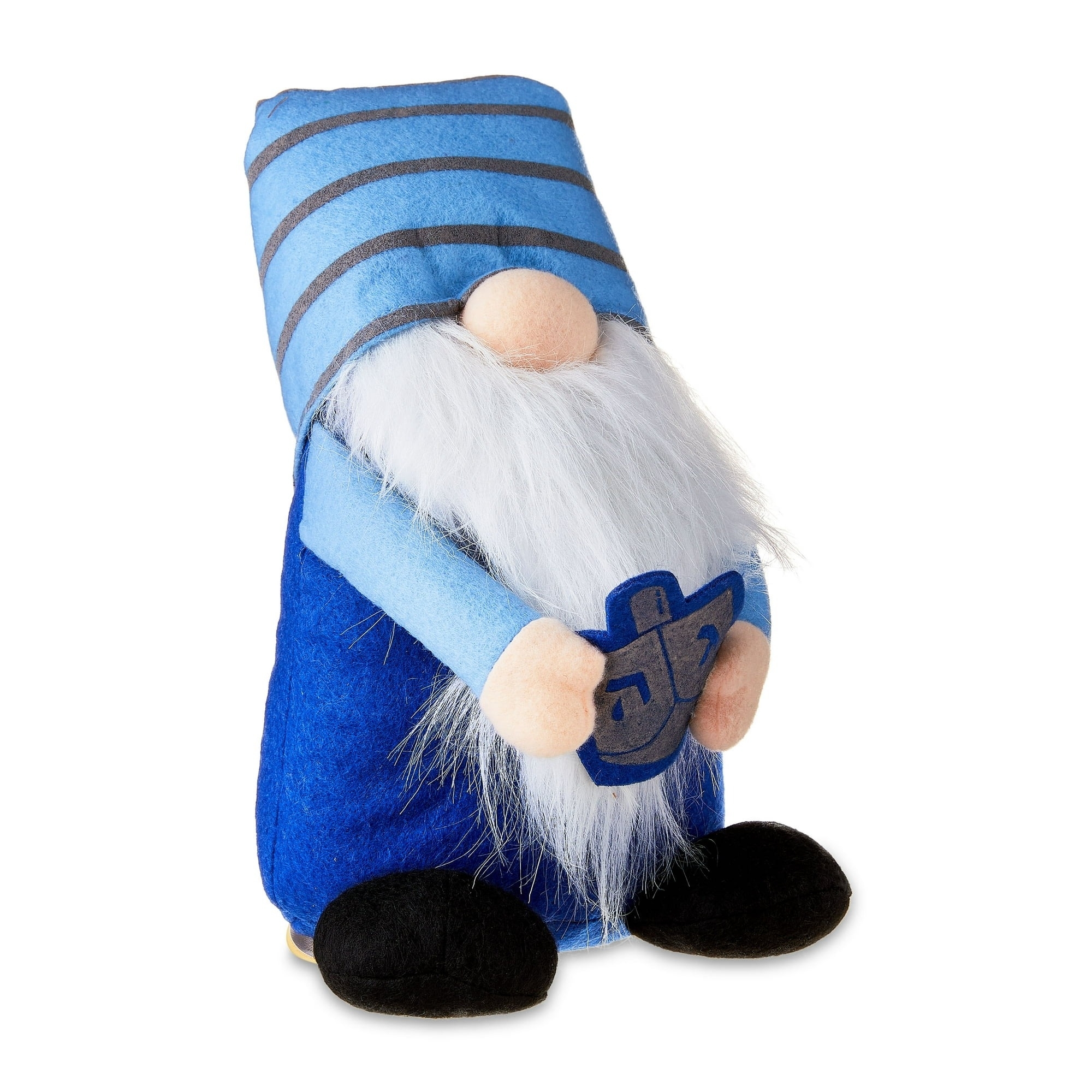 the blue gnome holding a dreidel