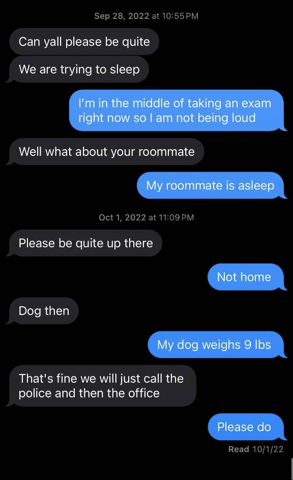 neighbor accused of being loud is actually studying with a roommate that&#x27;s asleep
