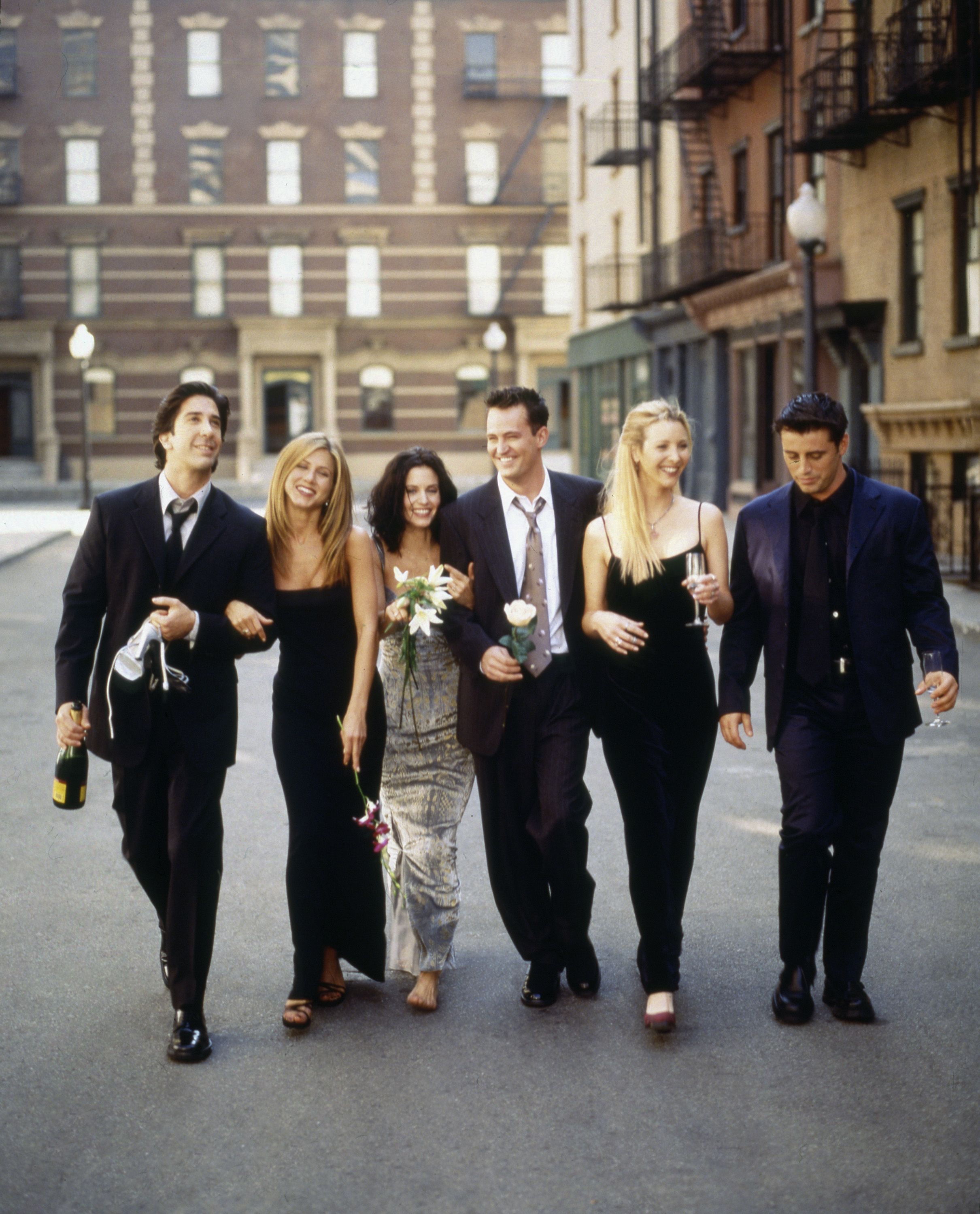 The cast of &quot;Friends&quot; walking down thecstreet