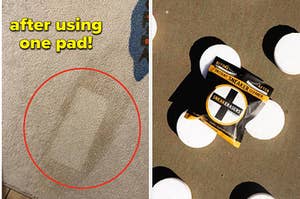 carpet with a rectangle obvious that lifted the stain, sneaker cleaning sponges