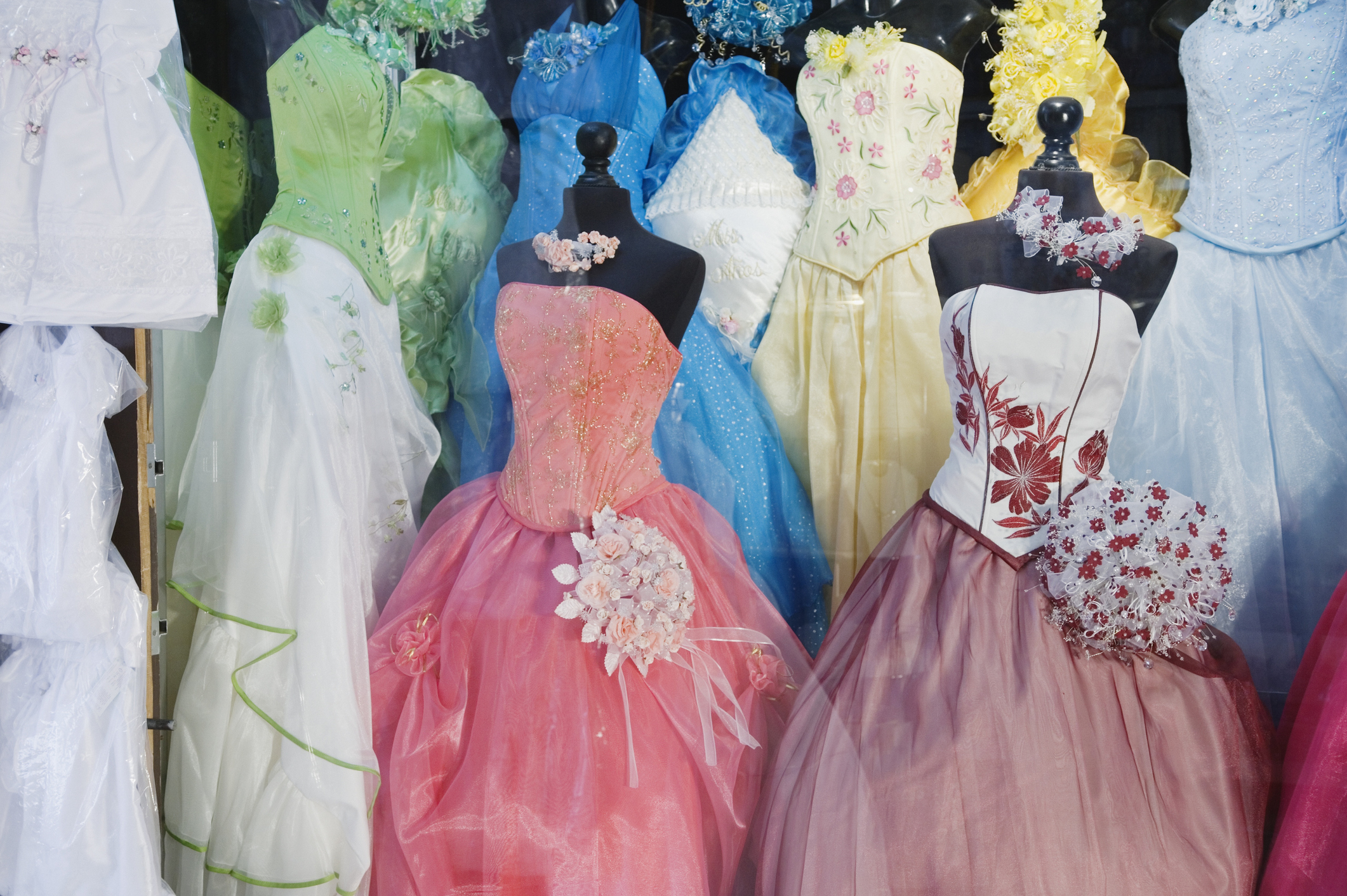 Quinceañera dress on display in a shop