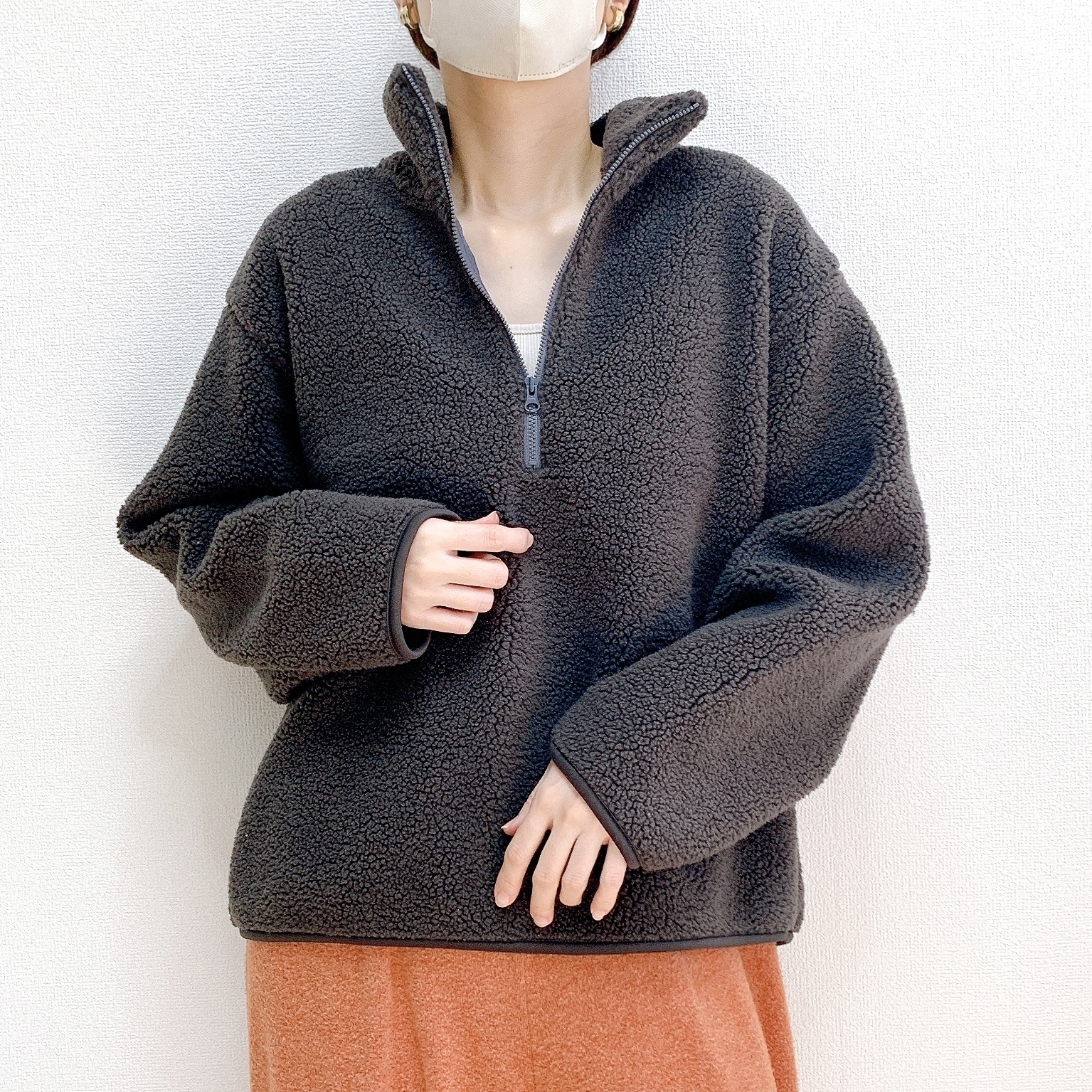 無印のオススメのトップス「ボアフリースハーフジッププルオーバー」