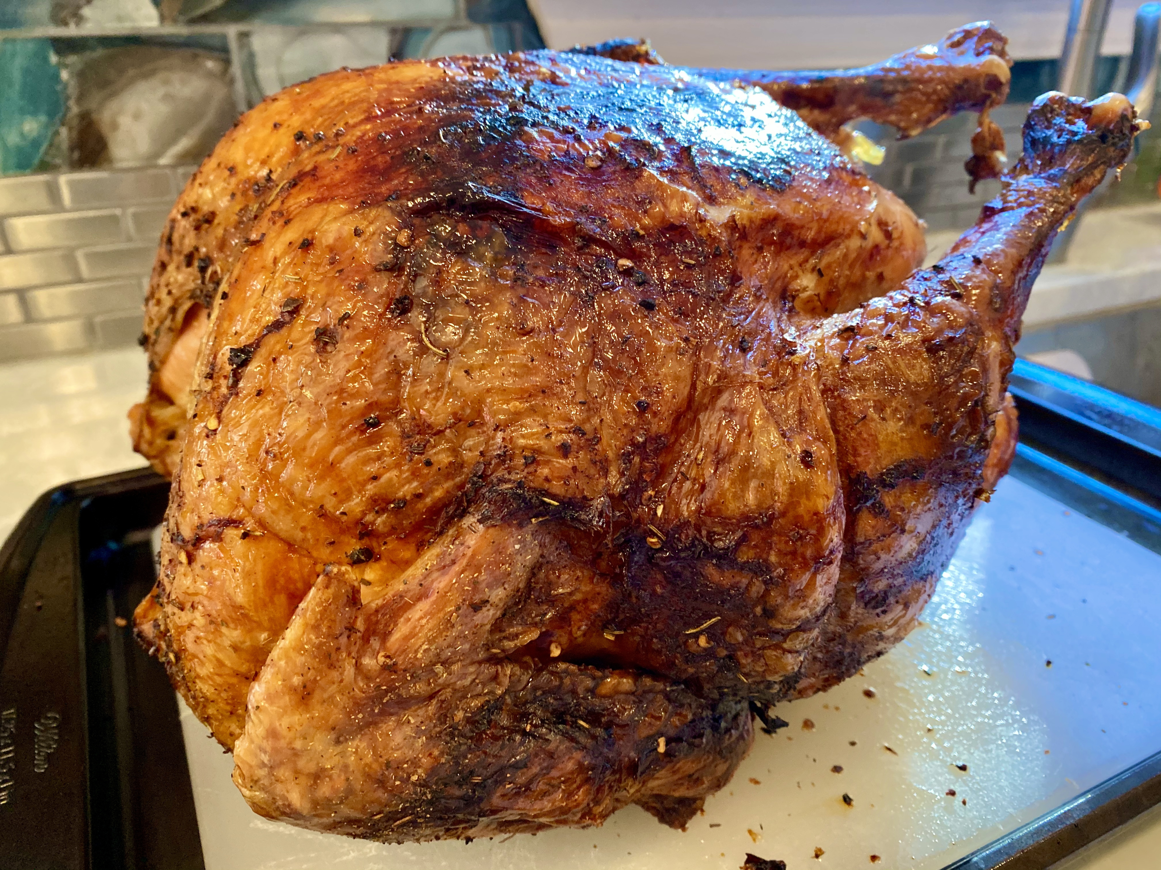 massive turkey on a cutting board