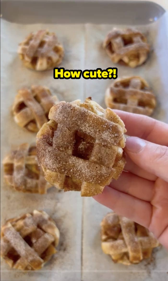 little apple pie cookies on a baking sheet