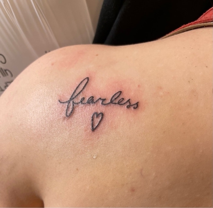 the word fearless in cursive with a heart below it