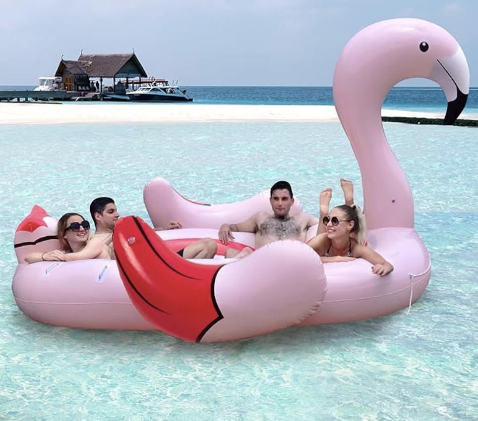 a flamingo inflatable boat