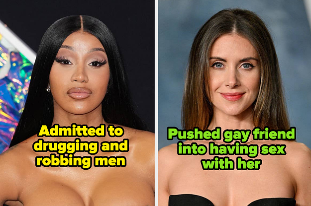 cardi b captioned "Admitted to drugging and robbing men" and alison brie captioned "Pushed gay friend into having sex with her"
