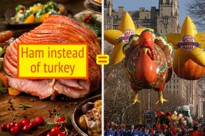 Thanksgiving ham and turkey balloon.