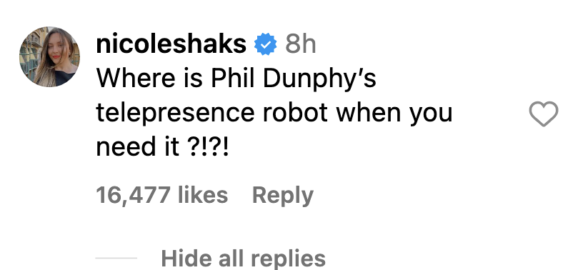 Commenter asks where is phil dunphy&#x27;s telepresence robot when you need it