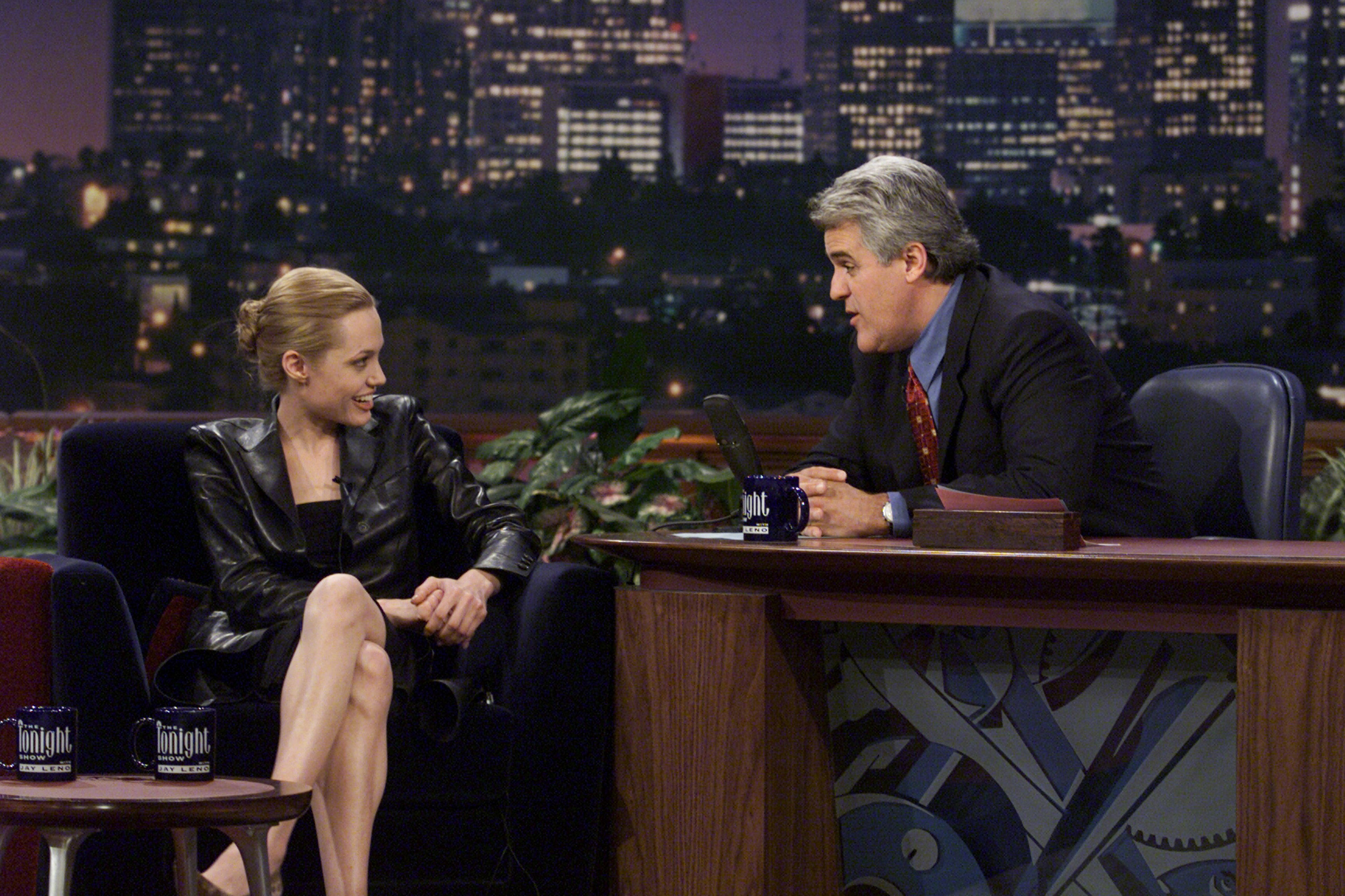 Close-up of Angie smiling on Jay Leno&#x27;s show