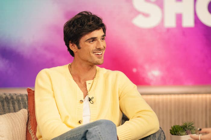 closeup of Jacob Elordi smiling on a talk show