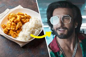 Chicken with rice and Rocky from "Rocky Aur Rani Ki Prem Kahani."