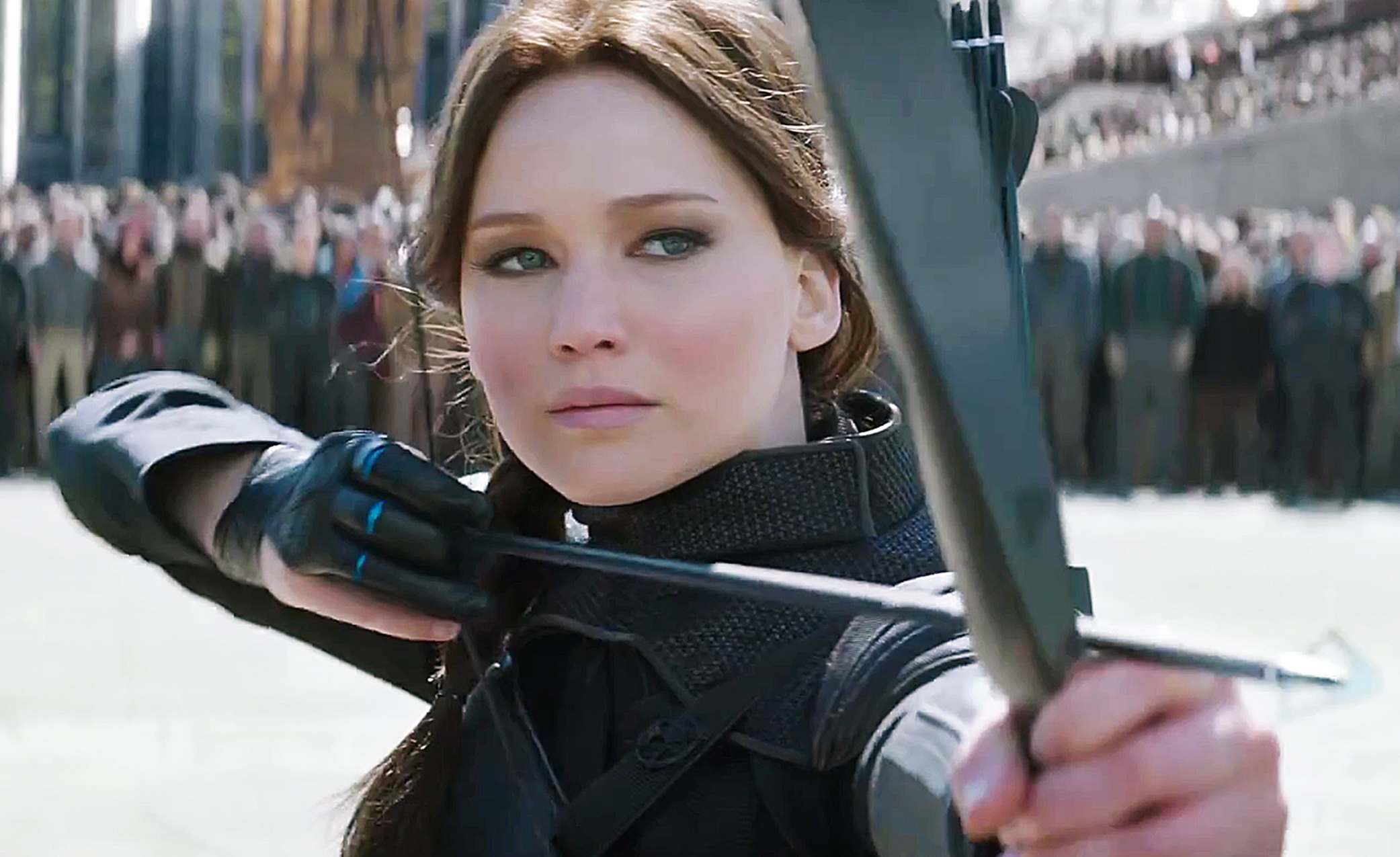 Jennifer Lawrence as Katniss in hunger games