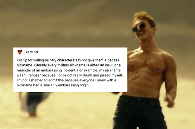 Miles Teller playing football in Top Gun with a Tumblr post about how their nickname in the military was "firehose" because they peed themself