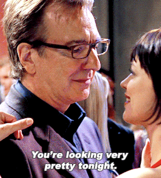 Alan Rickman in &quot;Love Actually&quot; dancing with someone younger and saying, you&#x27;re looking very pretty tonight