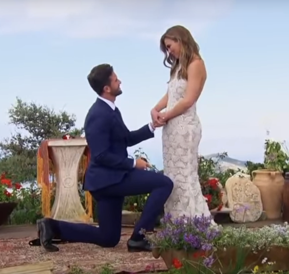 21 Low-Key Ridiculous Things Celebs Did For Money, Clout, Or Attention 108 Jed proposing Hannah on "The Bachelorette"