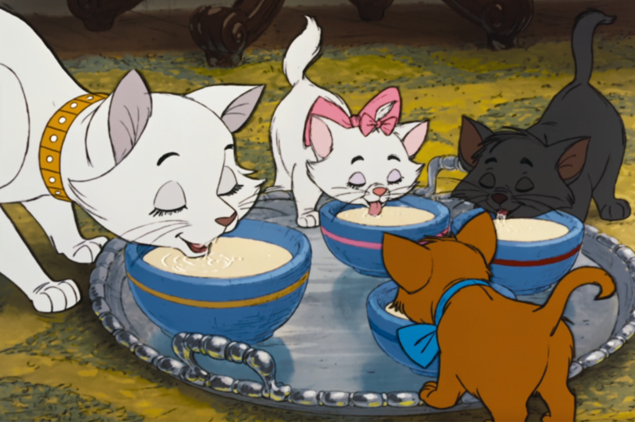 The Aristocats lapping up milk