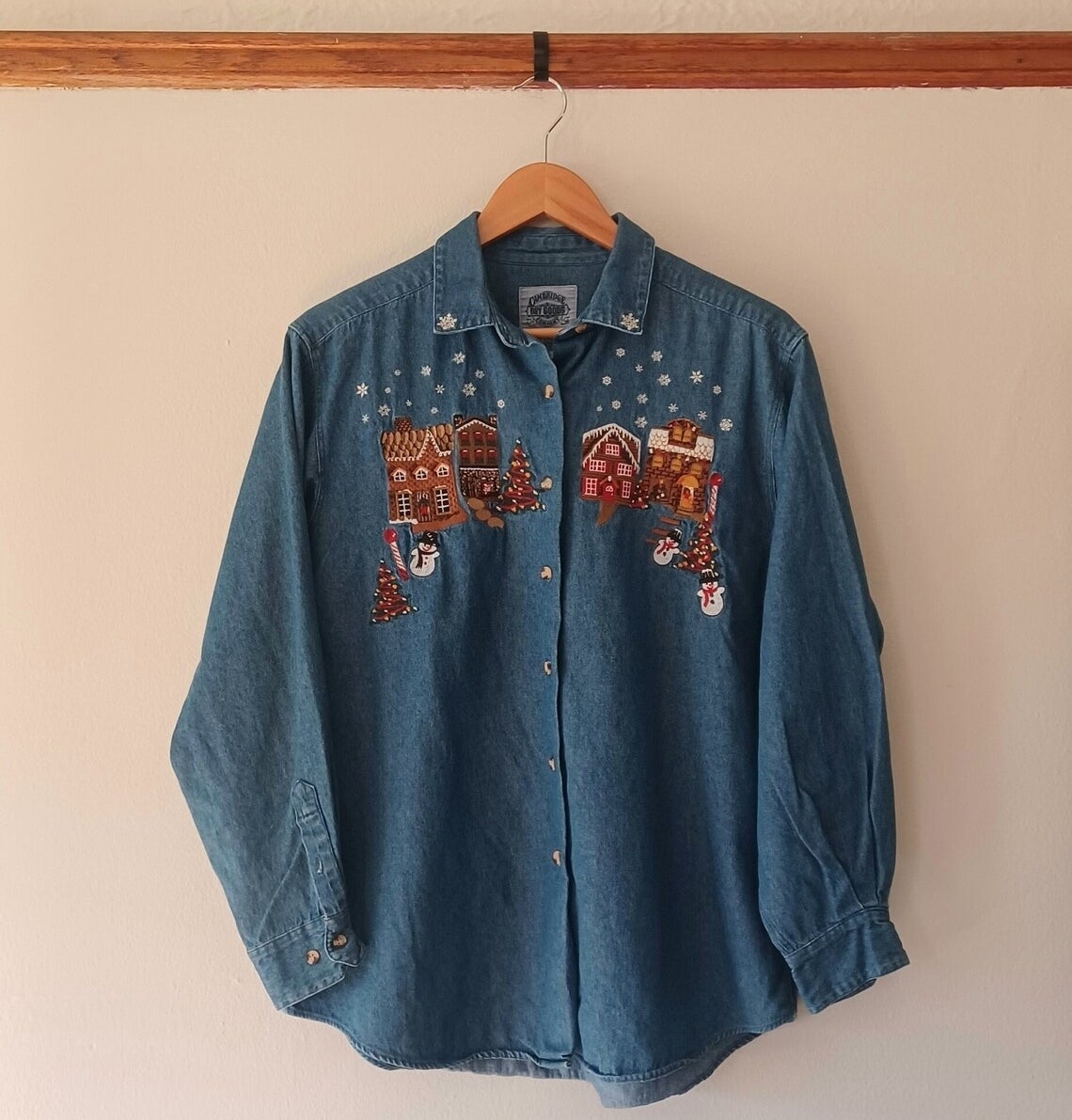 A denim shirt with Xmas embroidery