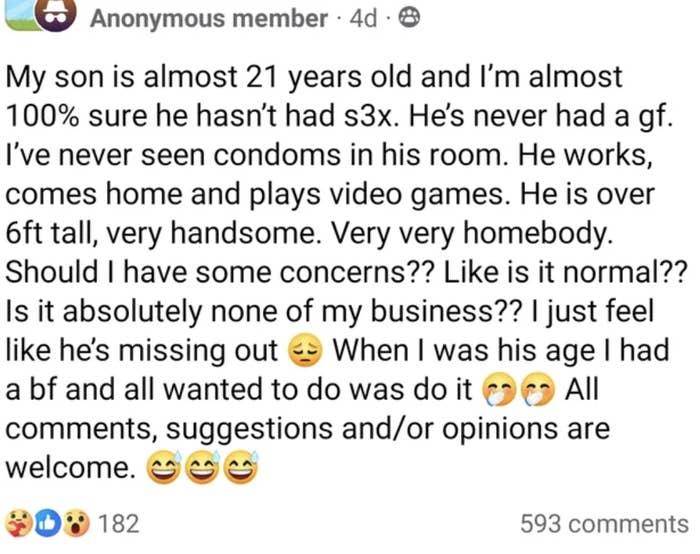 mom writing that her 21 year old doesn&#x27;t seem to be having sex so she&#x27;s concerned