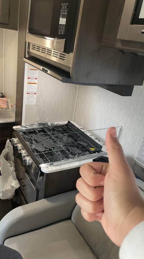 broken glass on a stove top
