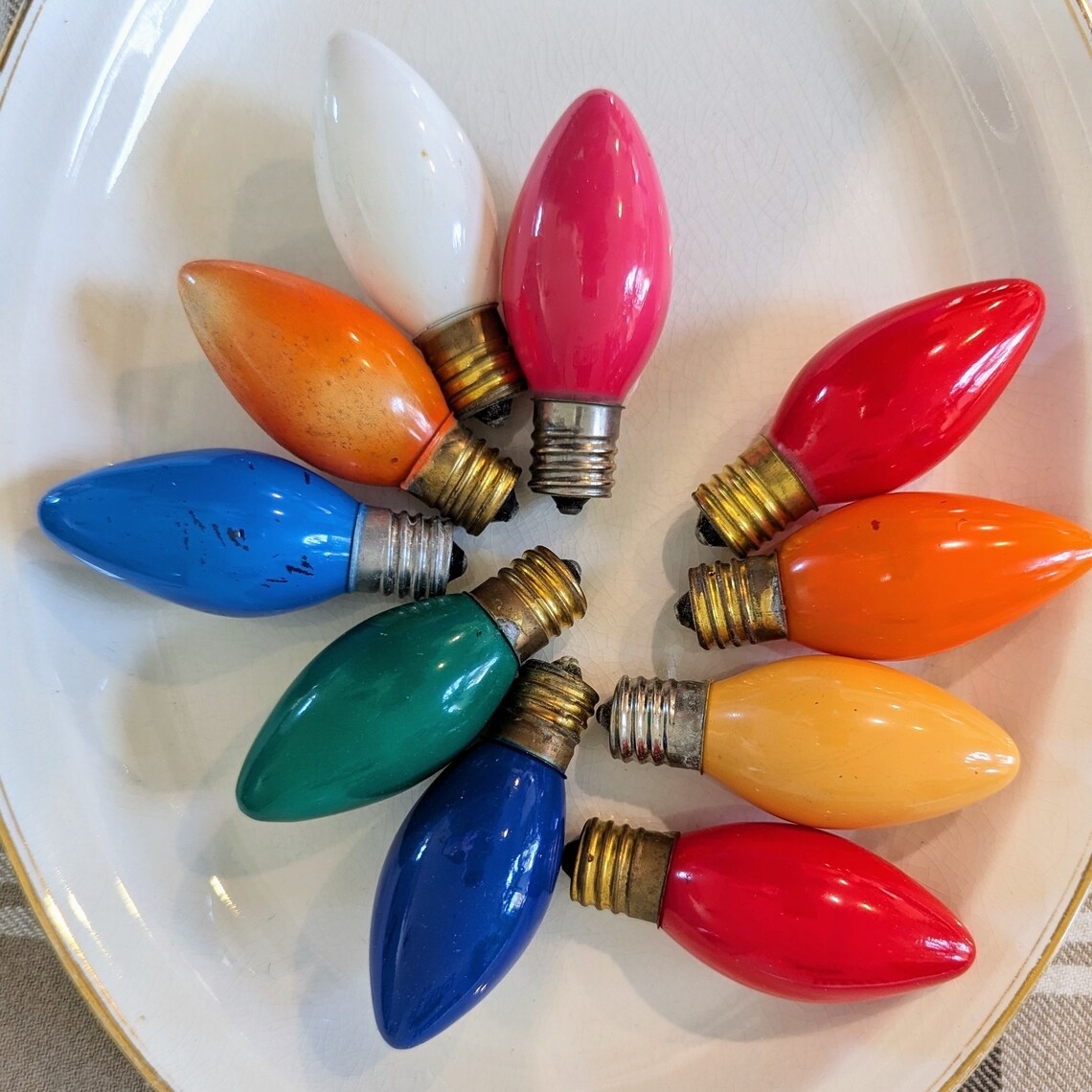 Multicolored decorative bulbs on a plate