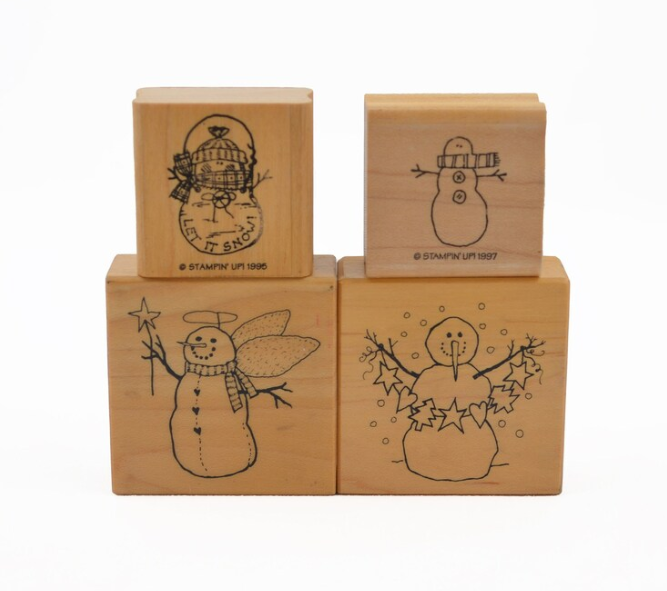 Four square snowman rubber stamps
