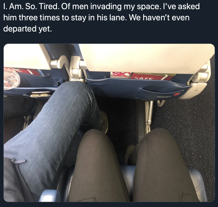 a man&#x27;s foot impeding on someone else&#x27;s space