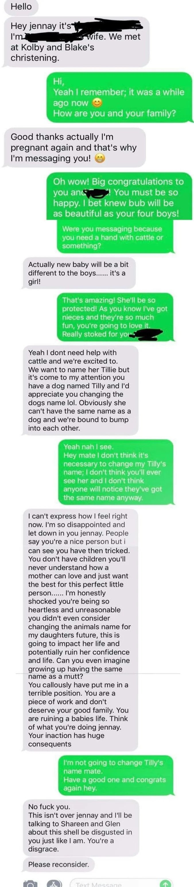 &quot;I&#x27;m not going to change Tilly&#x27;s name mate.&quot;