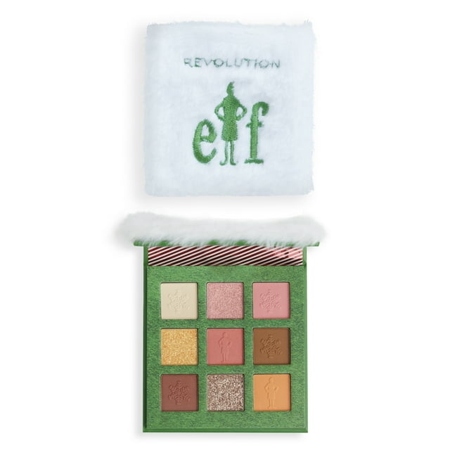 the palette with a green packaging, nine colors, and a white furry cover with the Elf logo