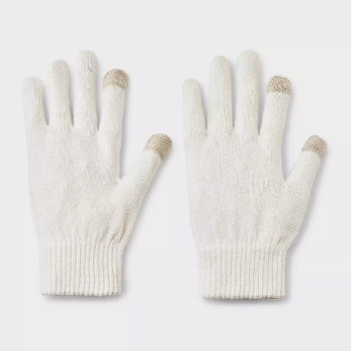 white fleece gloves with finger pads