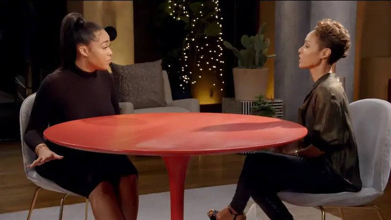 Close-up of Jordyn with Jada Pinkett Smith at the table