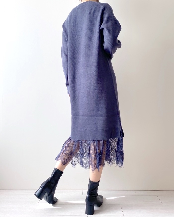 GUのオススメのワンピース「レースコンビネーションニットワンピース（長袖）Z+E」